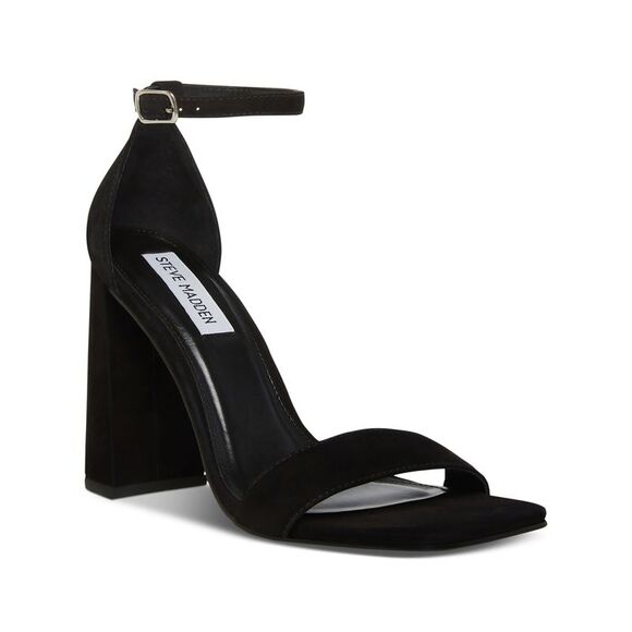 STEVE MADDEN Womens Beige Ankle Strap Rhinestone Tiaa Square Toe Block Heel Buckle Dress Heeled